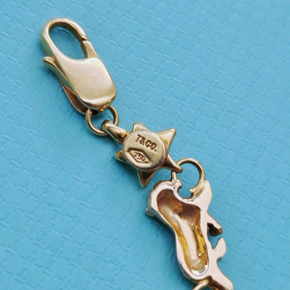 OOAK Vintage Tiffany & Co. Chain Of Star Bulldog Puffed Link 18k YG Bracelet - Picture 5 of 12